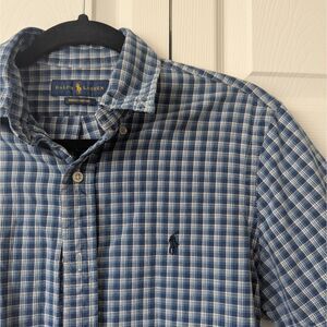 Ralph Lauren Indigo Oxford Plaid Button Down Shirt Small Preppy 100% Cotton